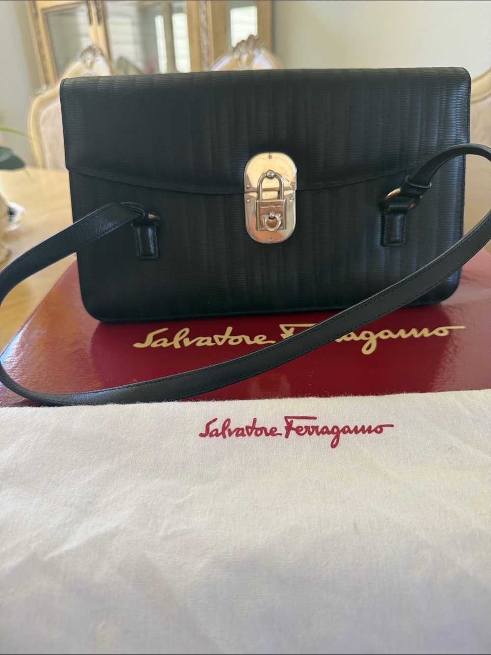 Salvatore Ferragamo shoulder bag with Silver Hardware closures